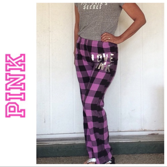 PINK Victoria's Secret Other - VICTORIAS SECRET PINK PURPLE FLANNEL BLING PANTS S